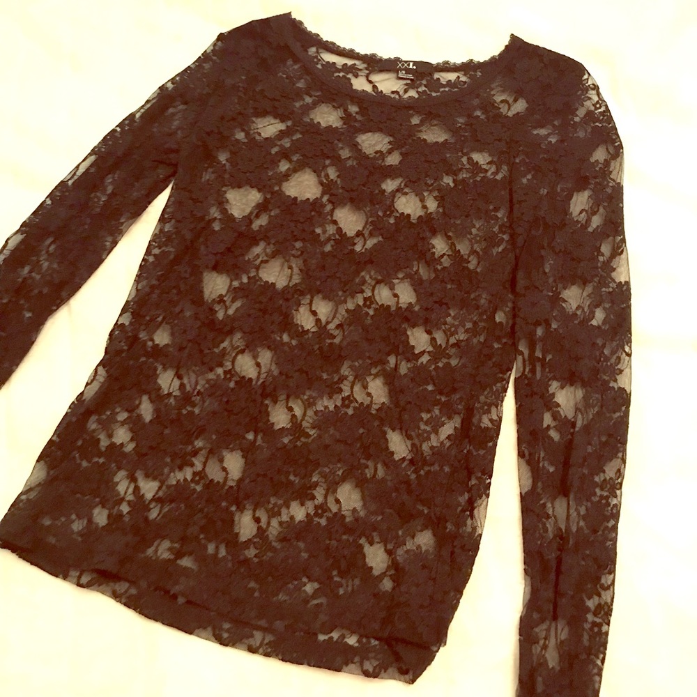 Black Sheer top with flower detail